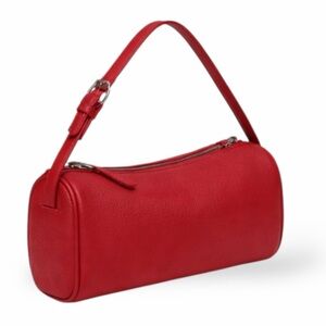 90s Style Leather Red Barrel Bag with crossbody strap / Vegan / NWT